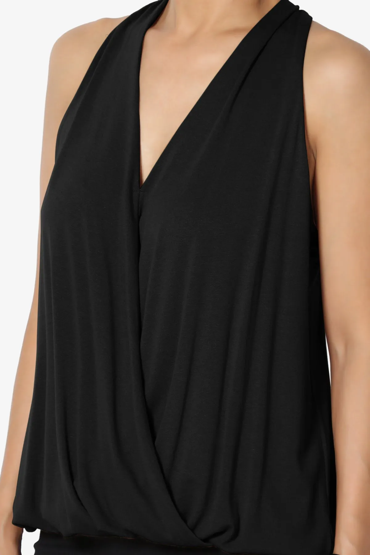 Tackle Halter Wrap Crepe Knit Top