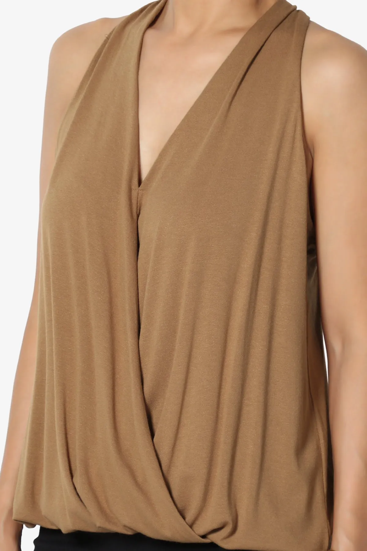 Tackle Halter Wrap Crepe Knit Top