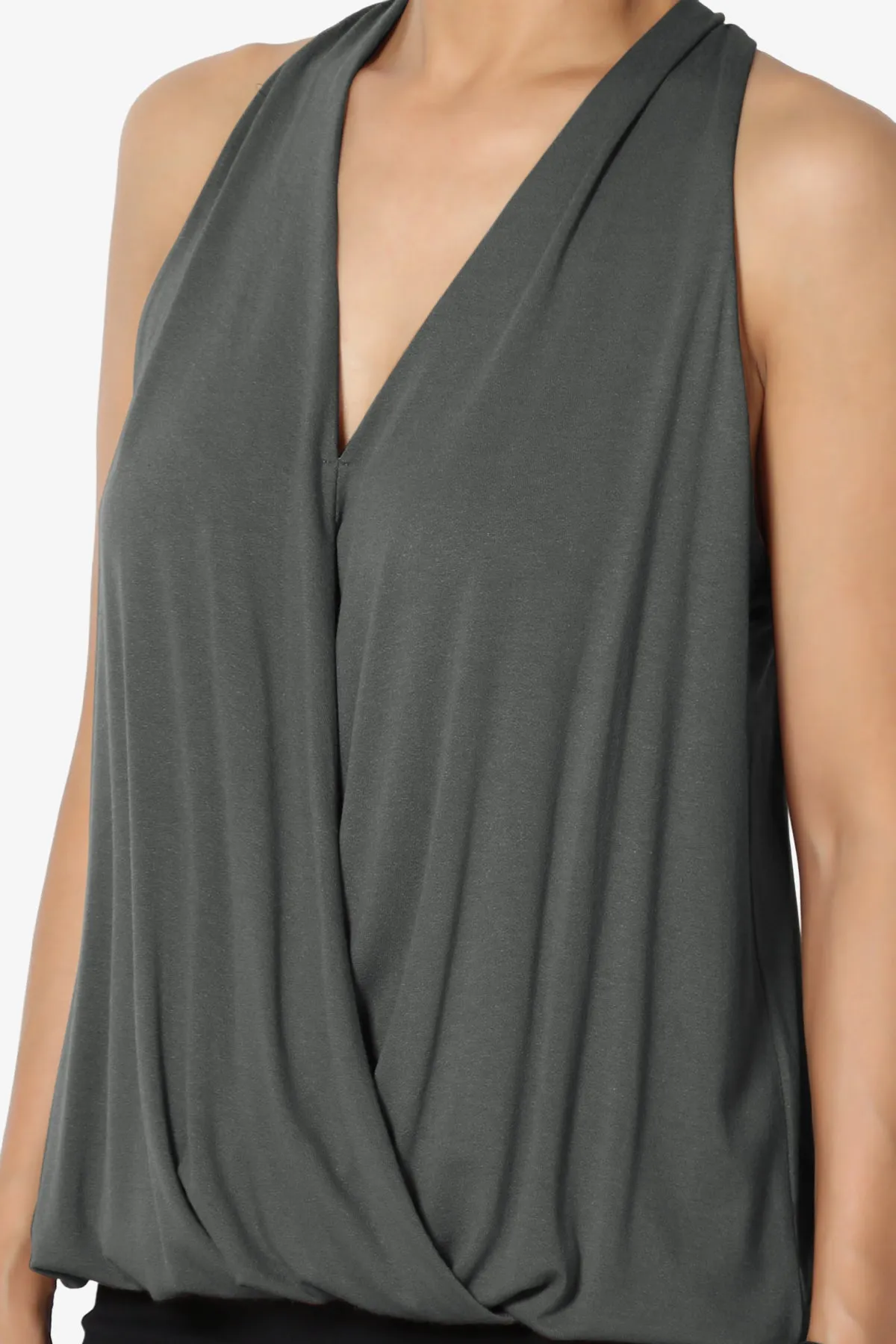 Tackle Halter Wrap Crepe Knit Top