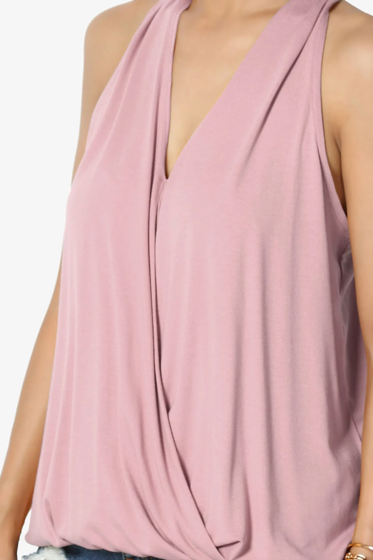 Tackle Halter Wrap Crepe Knit Top