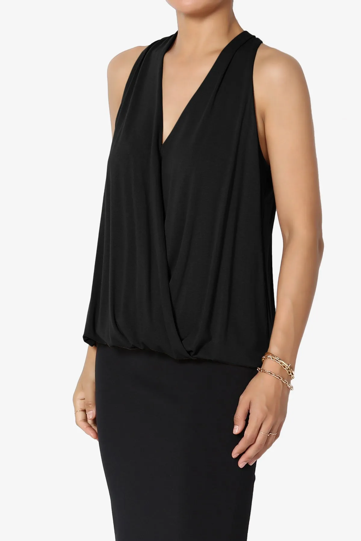 Tackle Halter Wrap Crepe Knit Top