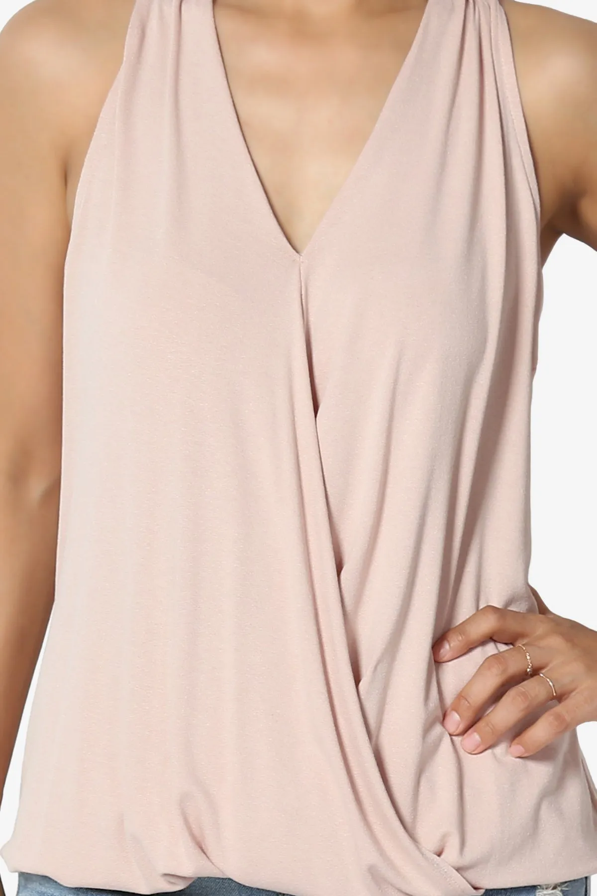 Tackle Halter Wrap Crepe Knit Top