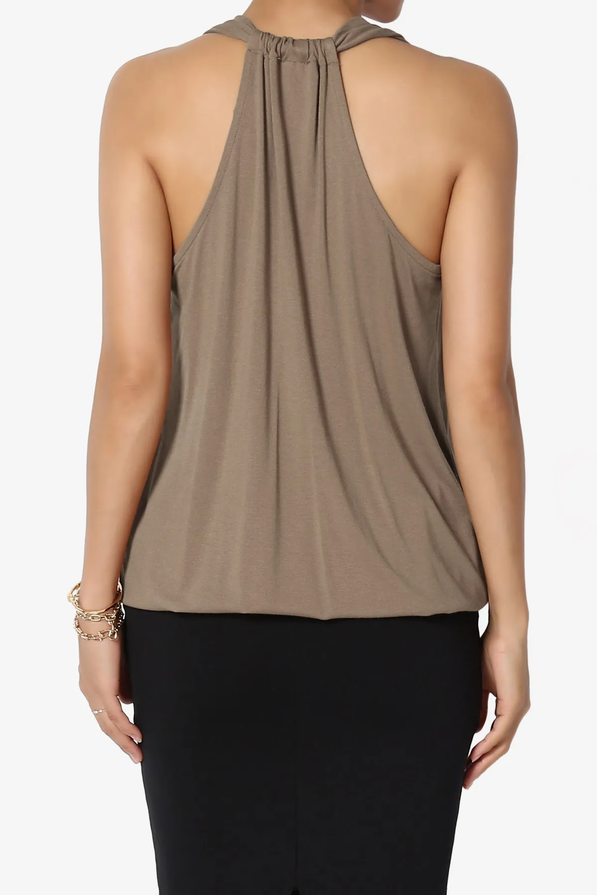 Tackle Halter Wrap Crepe Knit Top