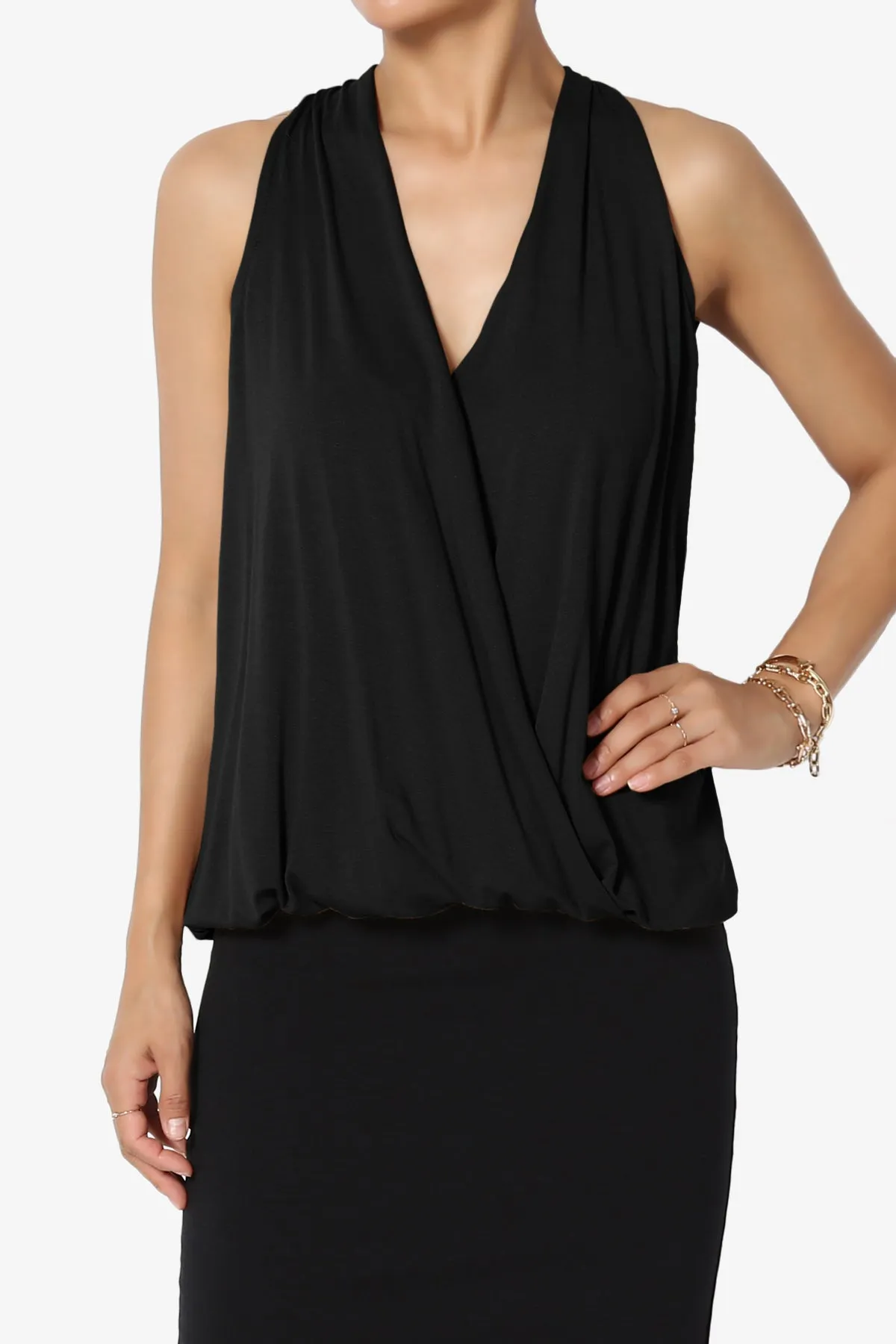 Tackle Halter Wrap Crepe Knit Top