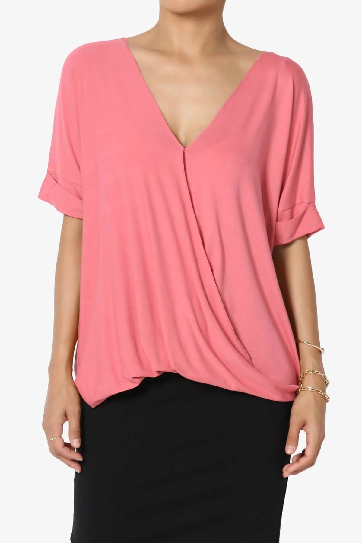 Tackle Wrap Hi-Low Crepe Knit Top PLUS