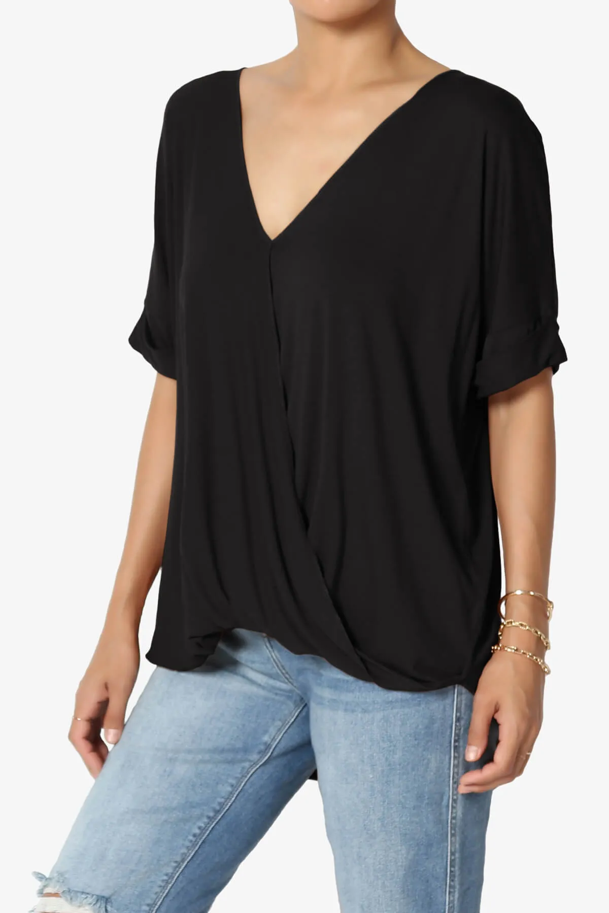Tackle Wrap Hi-Low Crepe Knit Top PLUS