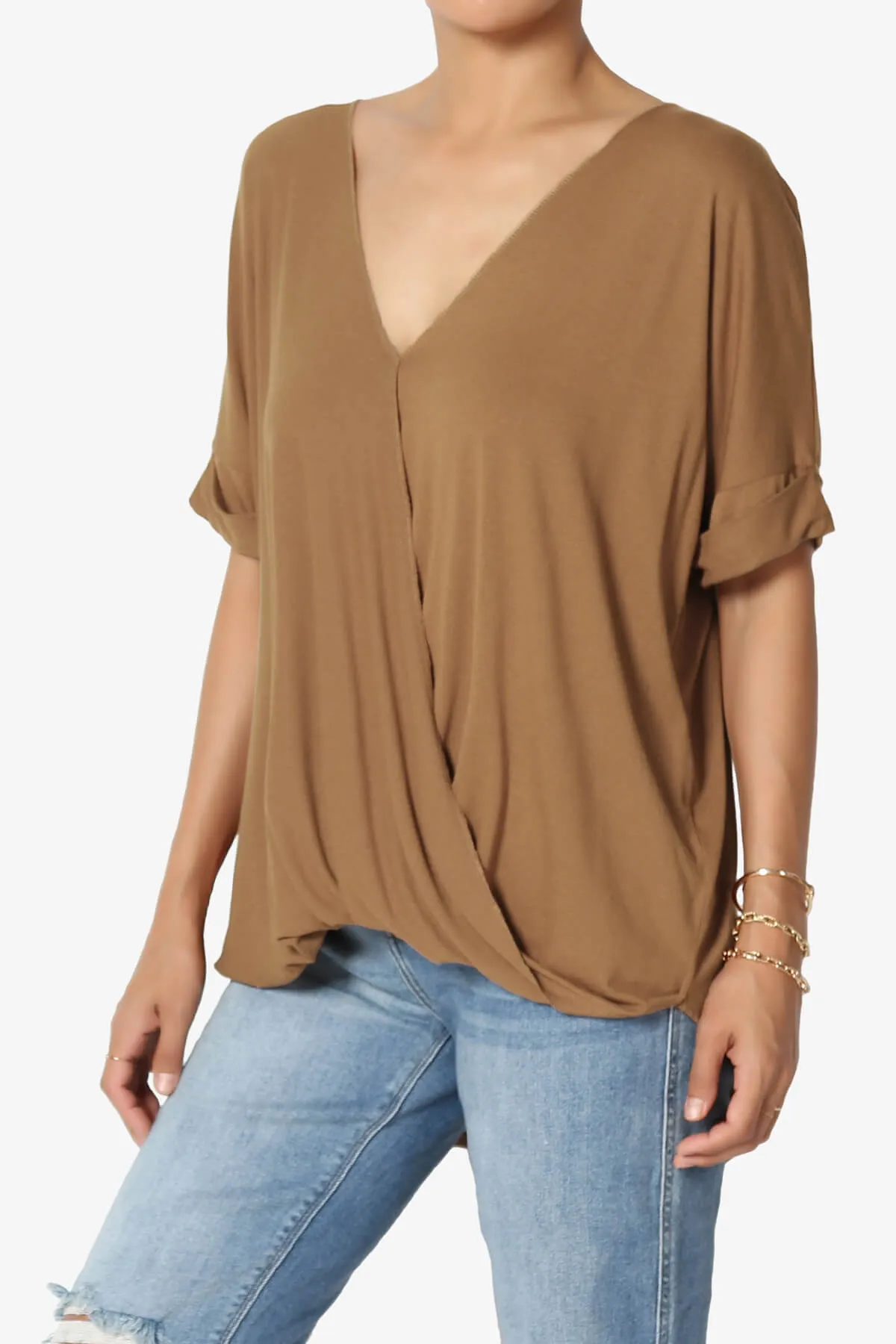 Tackle Wrap Hi-Low Crepe Knit Top PLUS