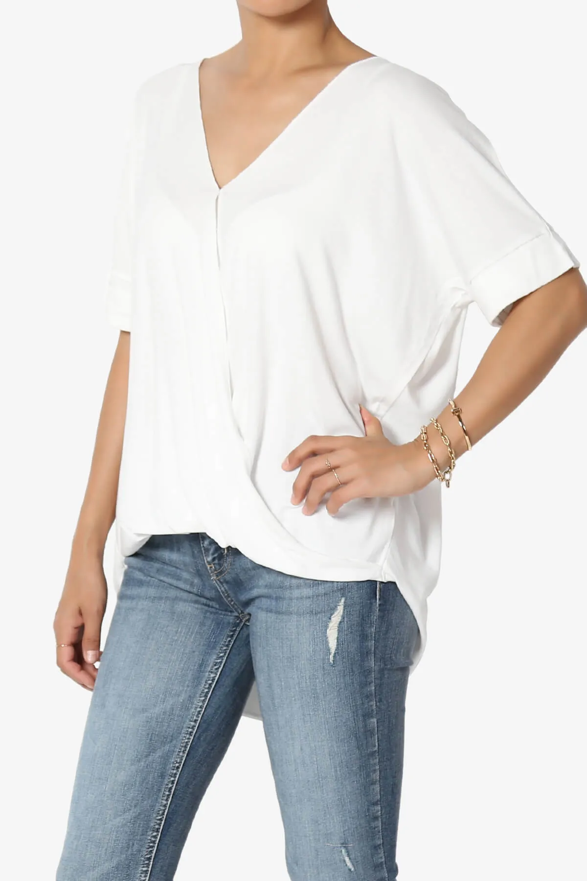 Tackle Wrap Hi-Low Crepe Knit Top PLUS