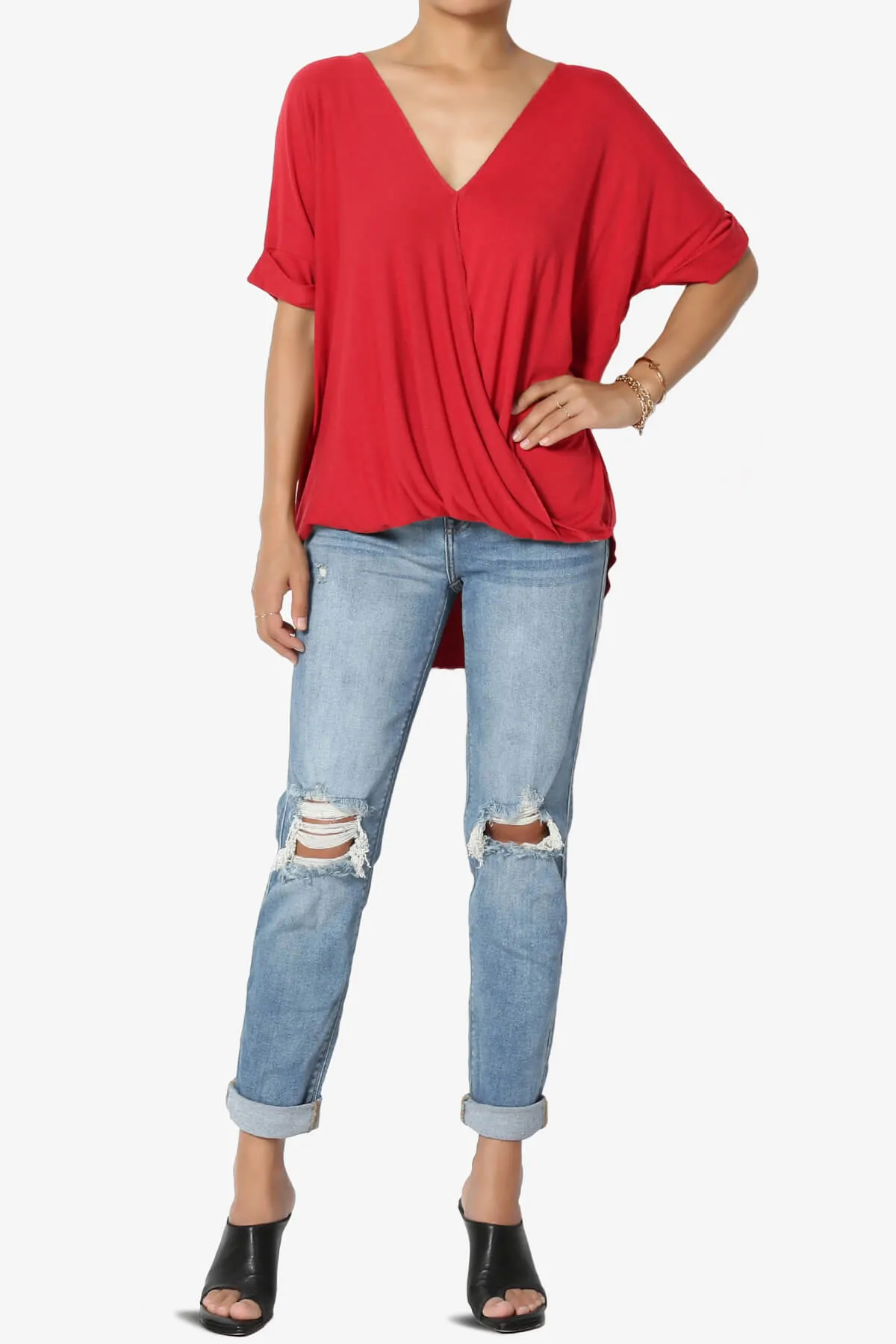 Tackle Wrap Hi-Low Crepe Knit Top PLUS