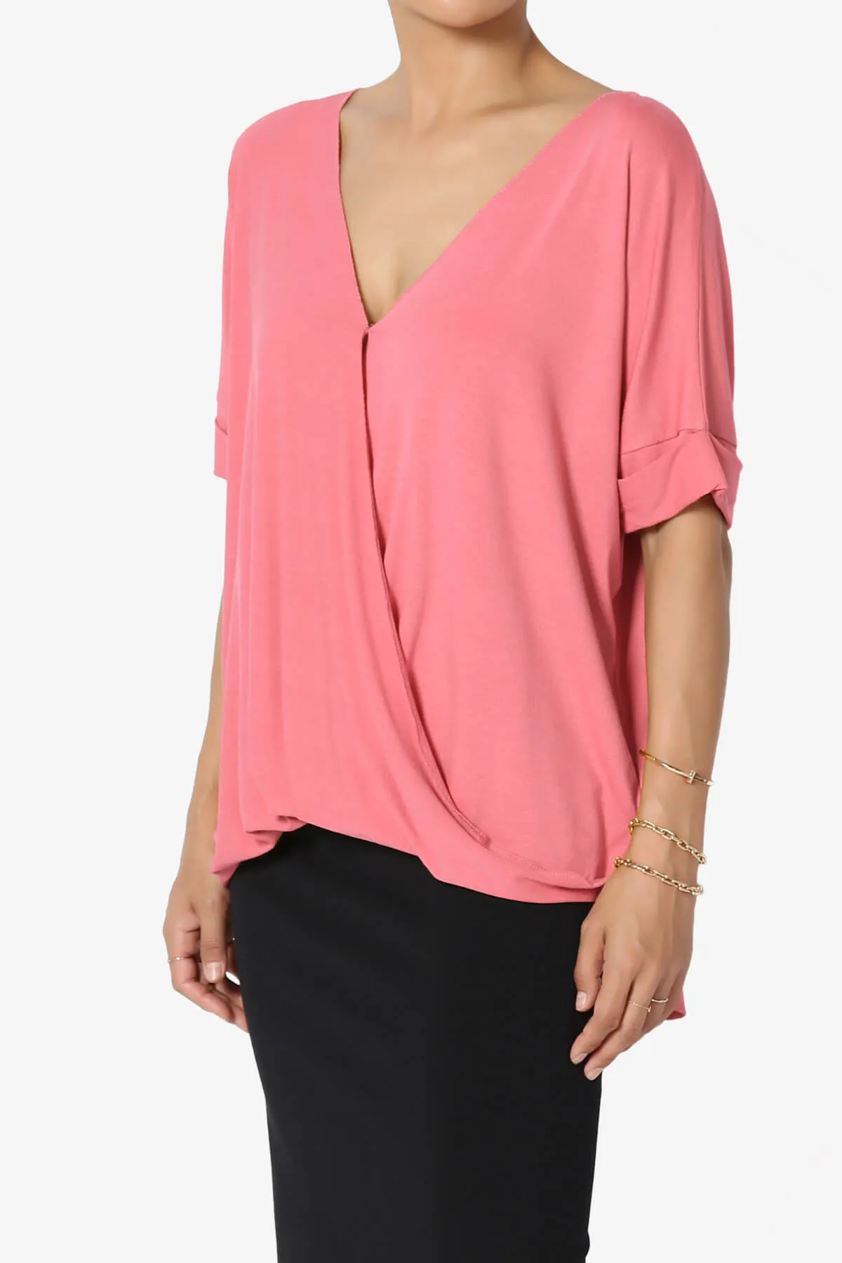 Tackle Wrap Hi-Low Crepe Knit Top PLUS