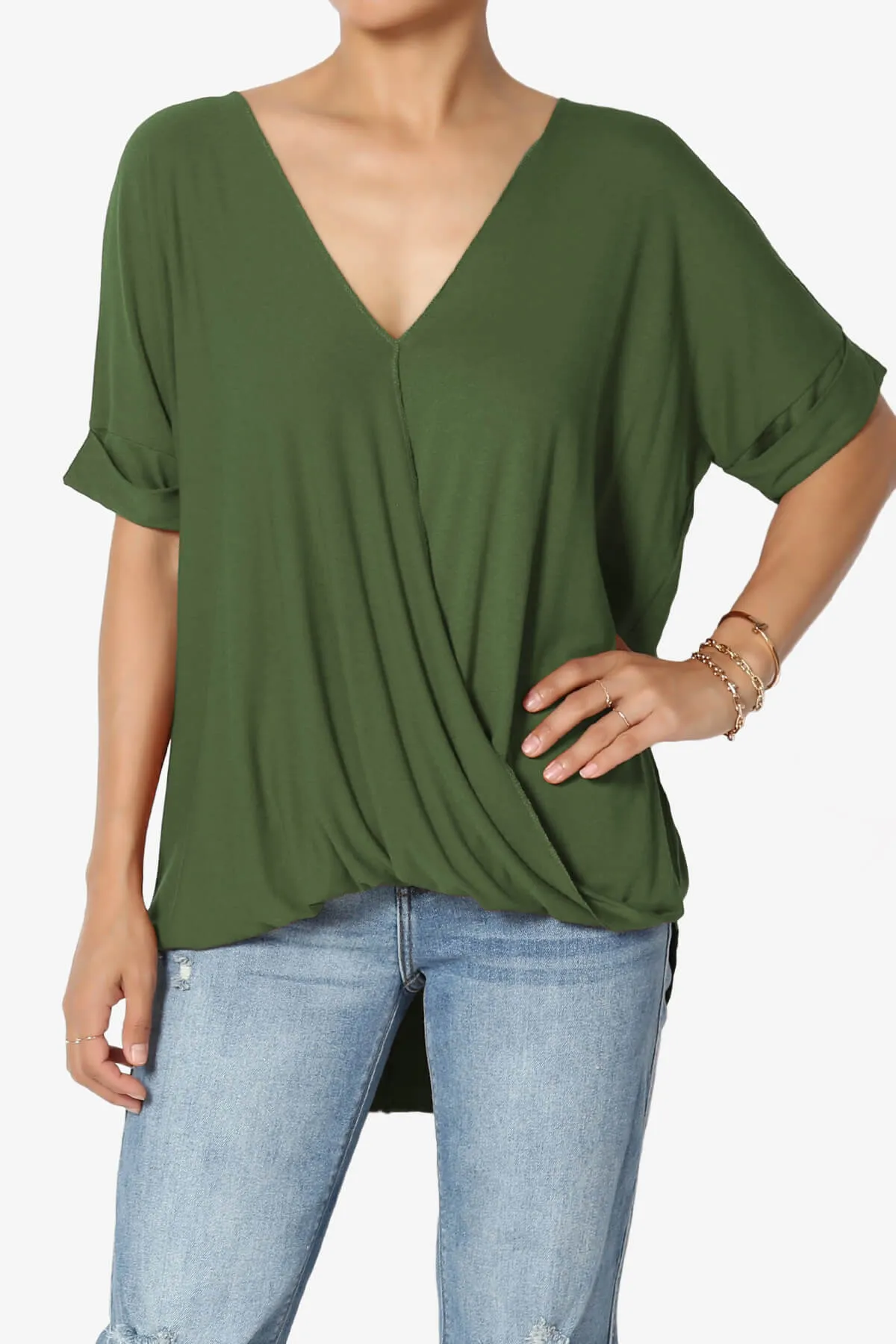 Tackle Wrap Hi-Low Crepe Knit Top PLUS