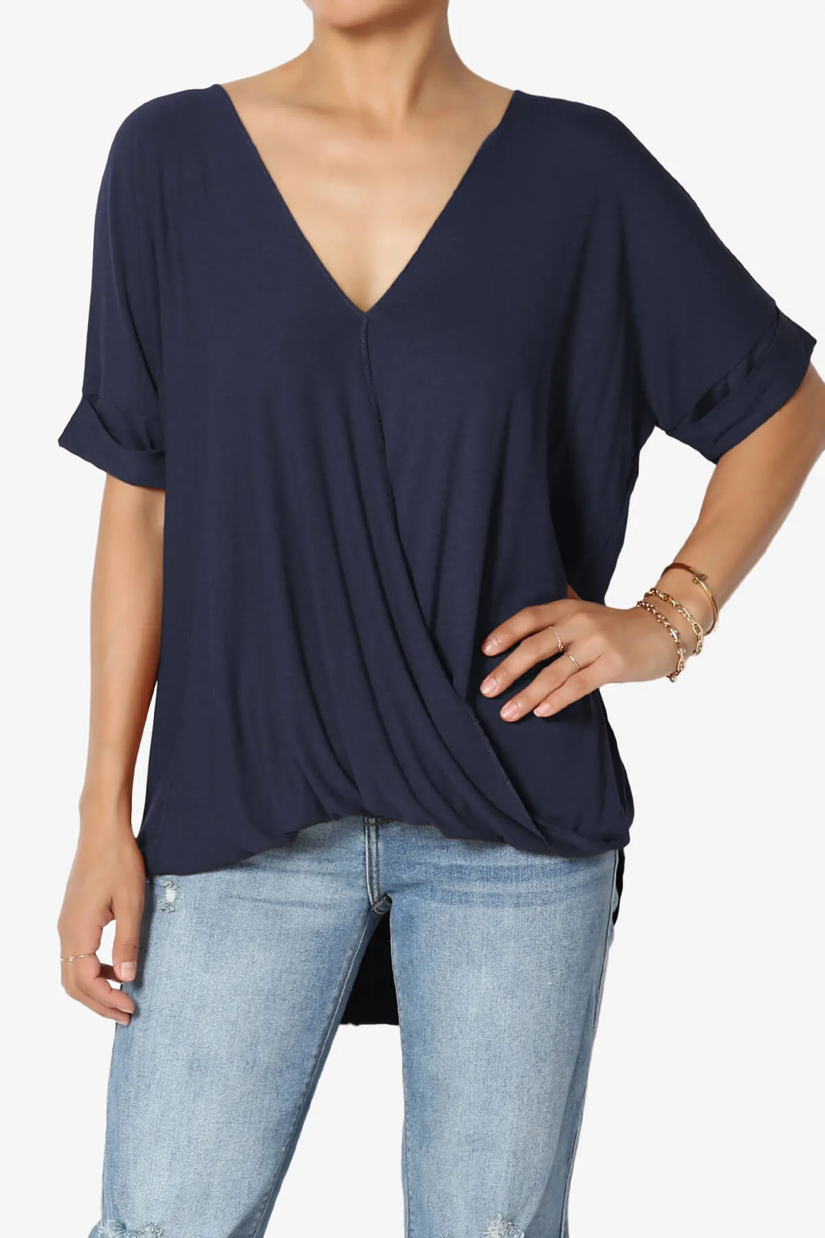Tackle Wrap Hi-Low Crepe Knit Top PLUS