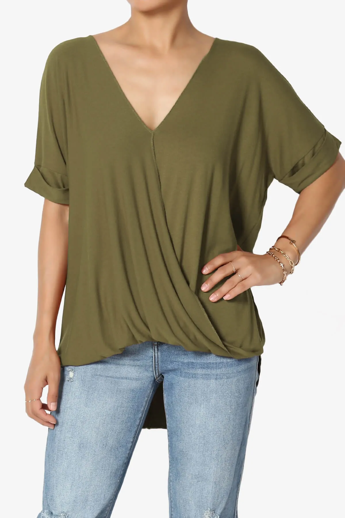 Tackle Wrap Hi-Low Crepe Knit Top PLUS