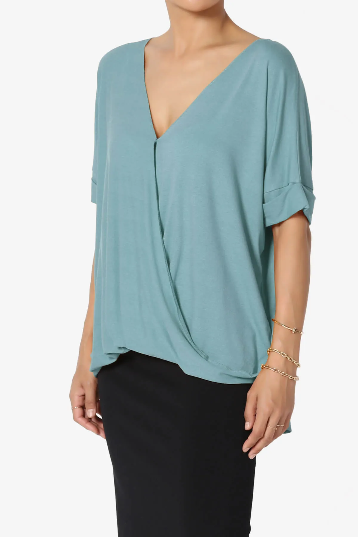 Tackle Wrap Hi-Low Crepe Knit Top PLUS