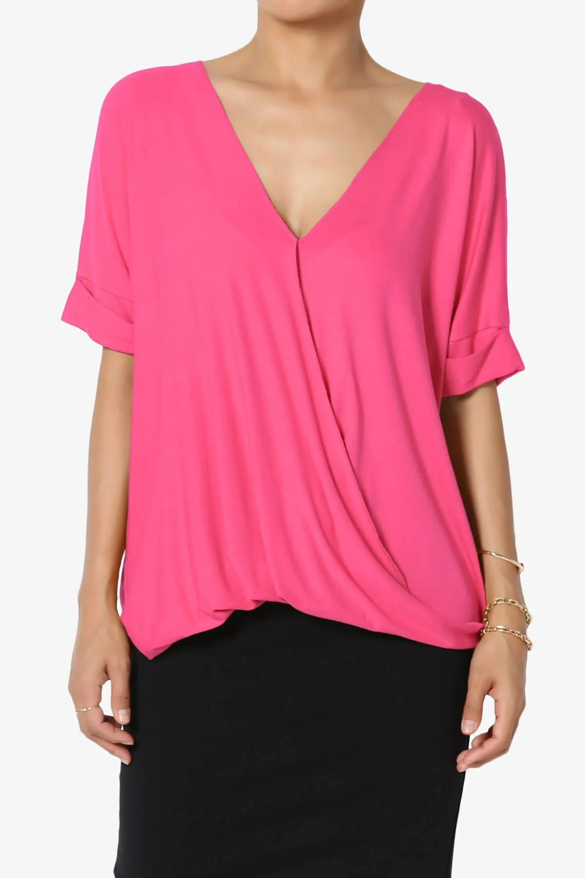 Tackle Wrap Hi-Low Crepe Knit Top PLUS