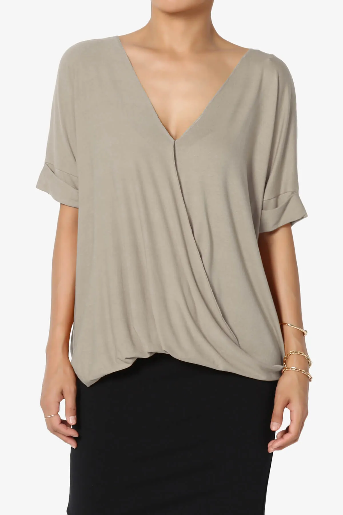 Tackle Wrap Hi-Low Crepe Knit Top PLUS
