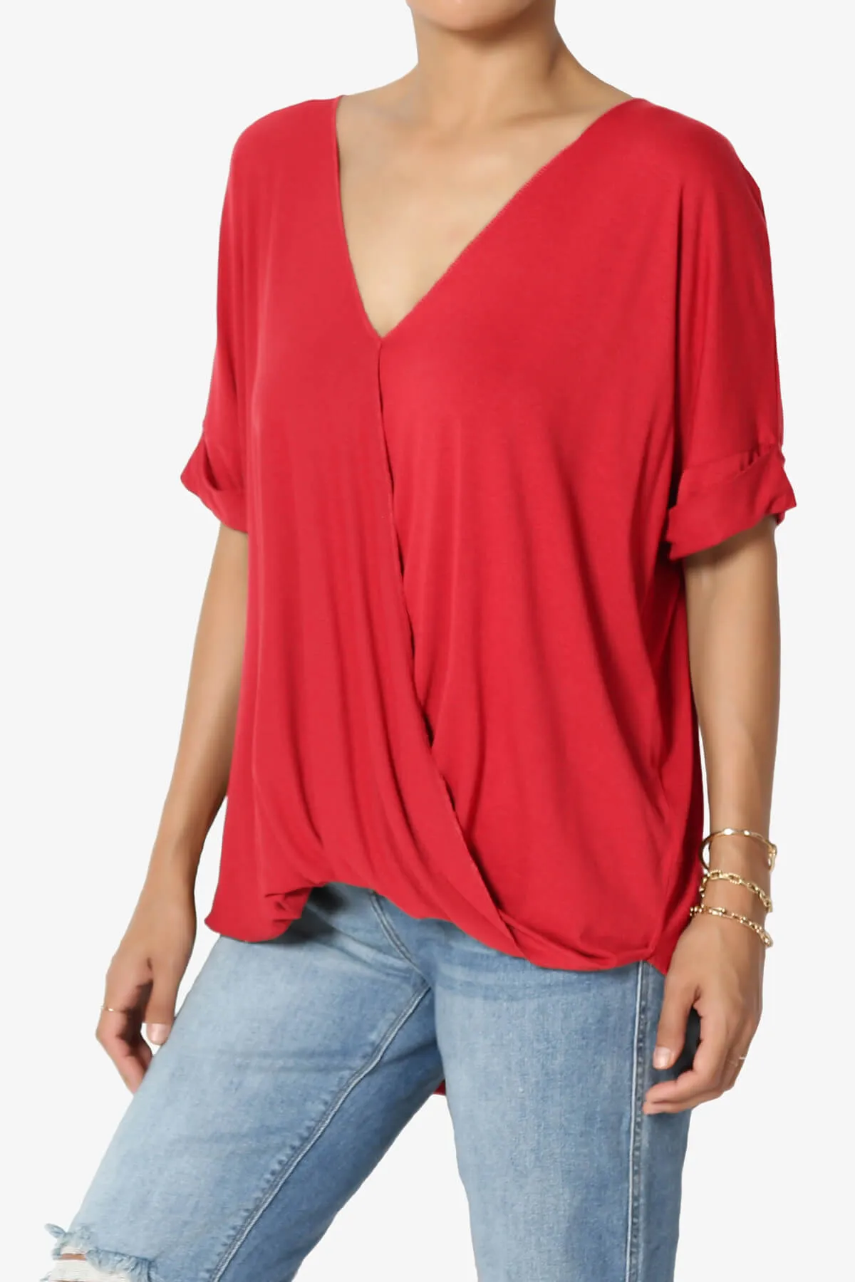 Tackle Wrap Hi-Low Crepe Knit Top PLUS
