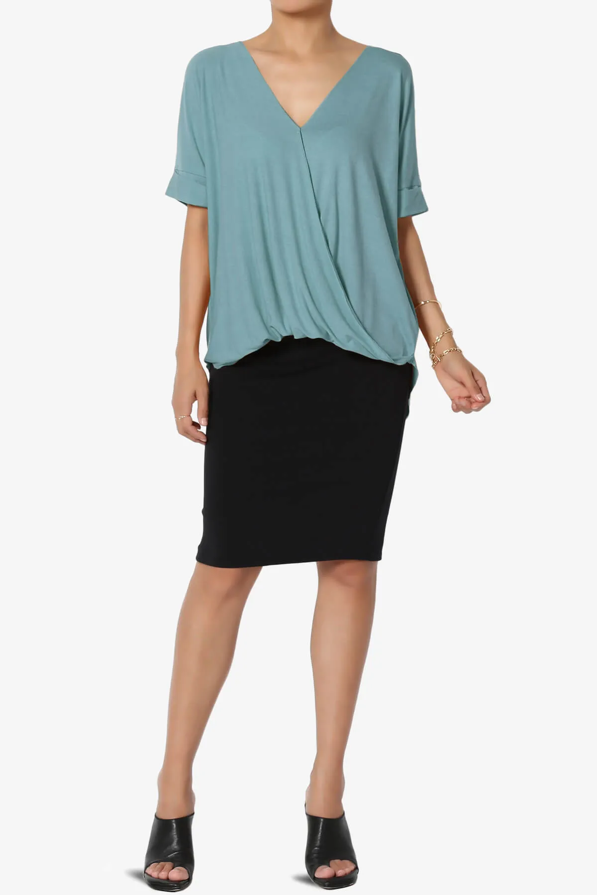 Tackle Wrap Hi-Low Crepe Knit Top PLUS