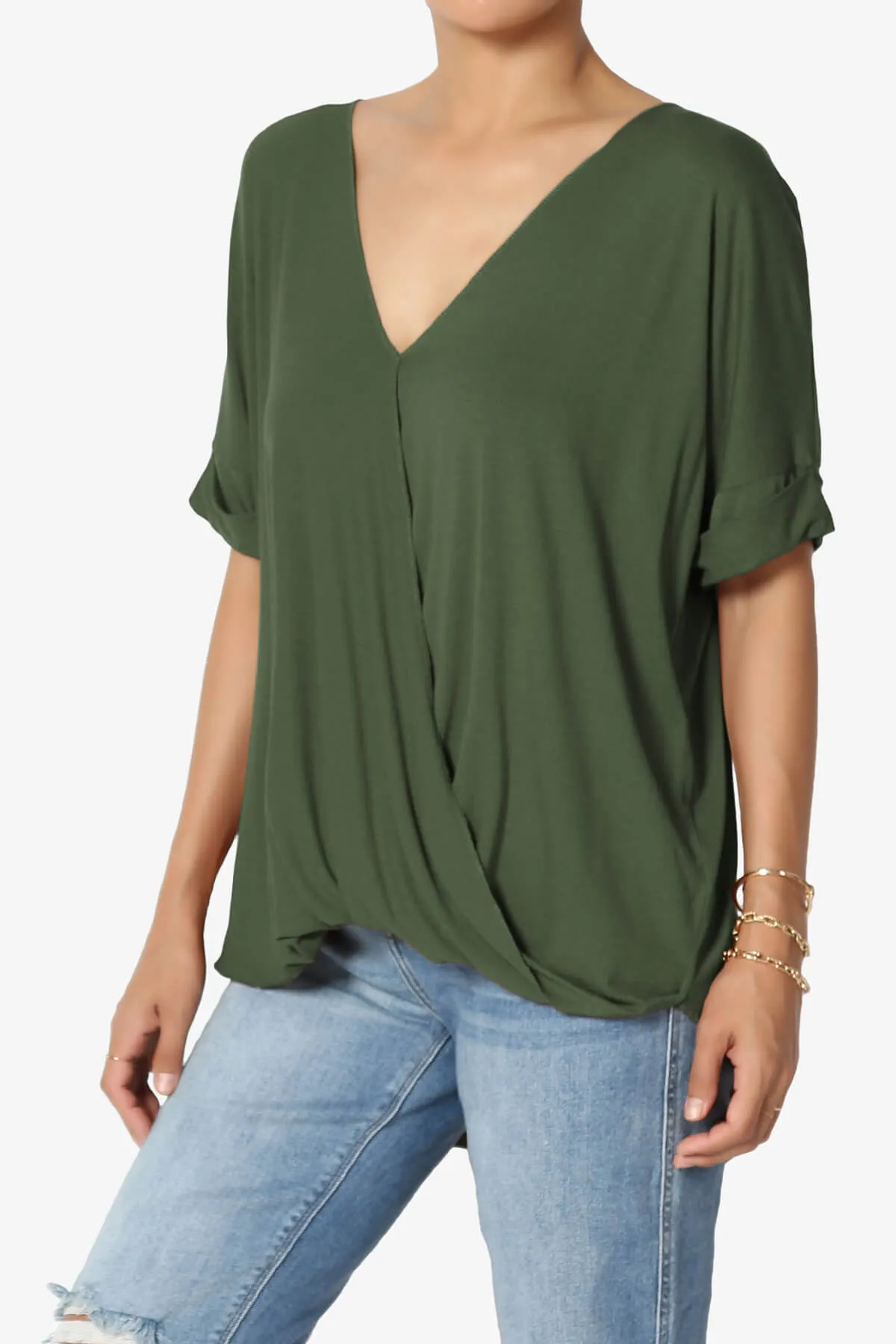 Tackle Wrap Hi-Low Crepe Knit Top PLUS