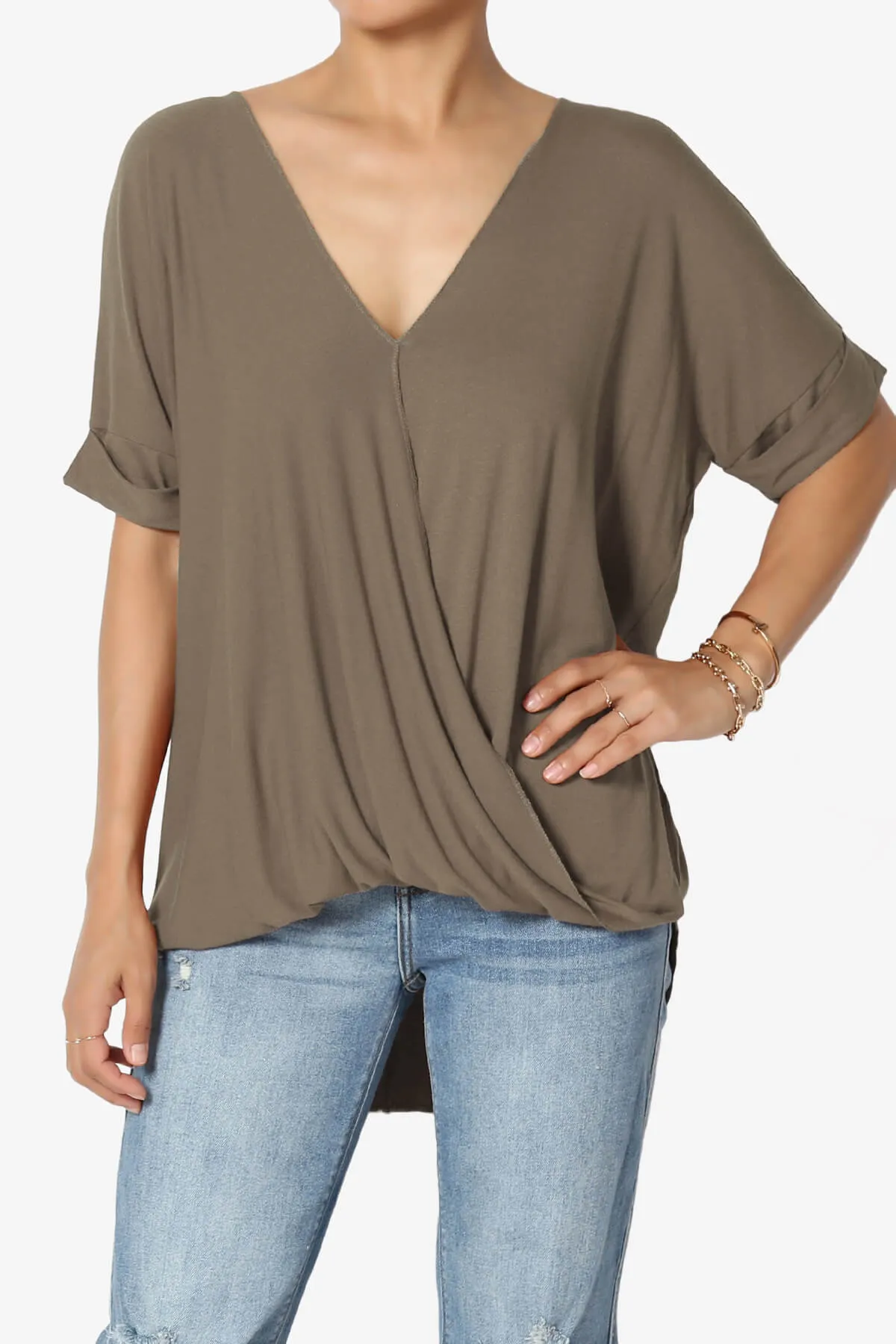 Tackle Wrap Hi-Low Crepe Knit Top PLUS