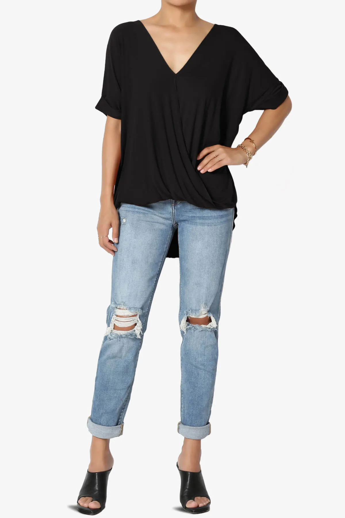 Tackle Wrap Hi-Low Crepe Knit Top PLUS