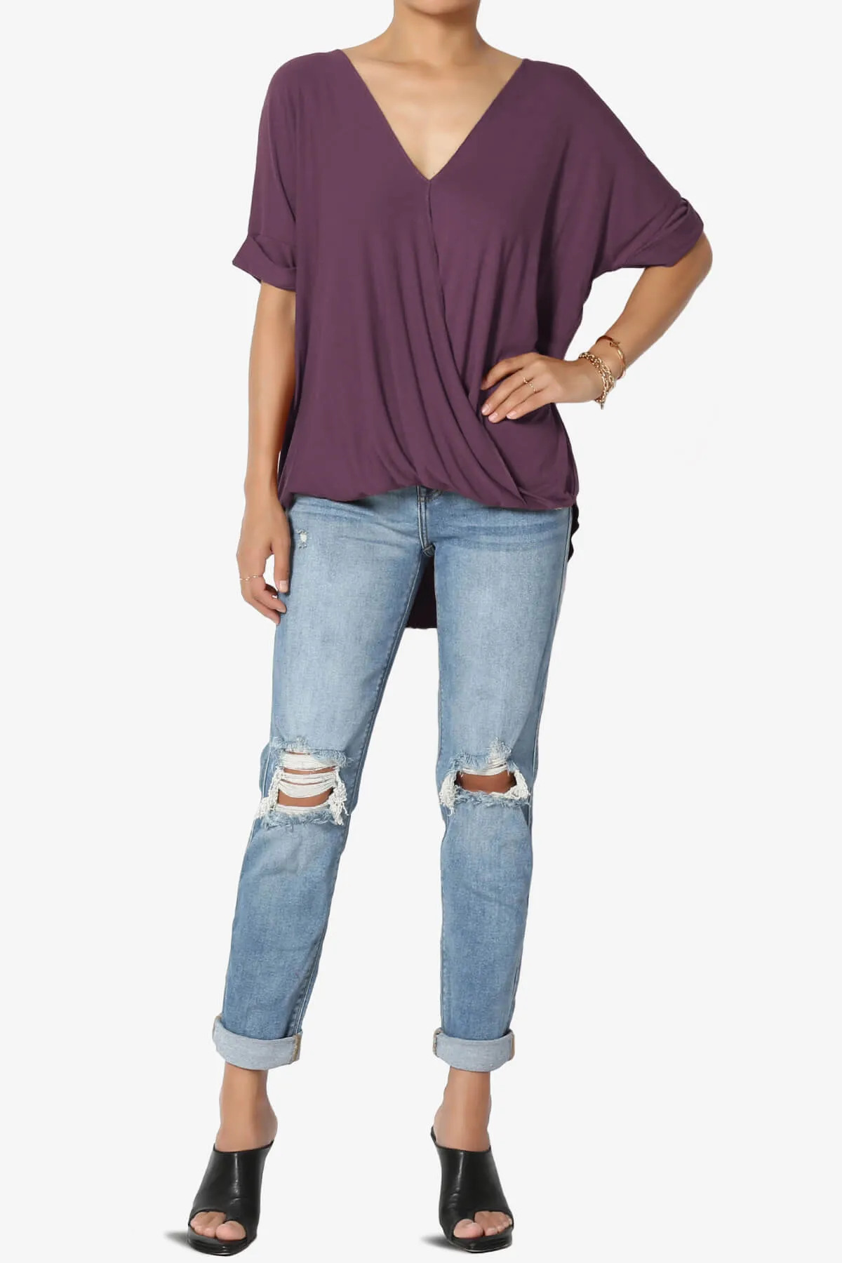 Tackle Wrap Hi-Low Crepe Knit Top PLUS