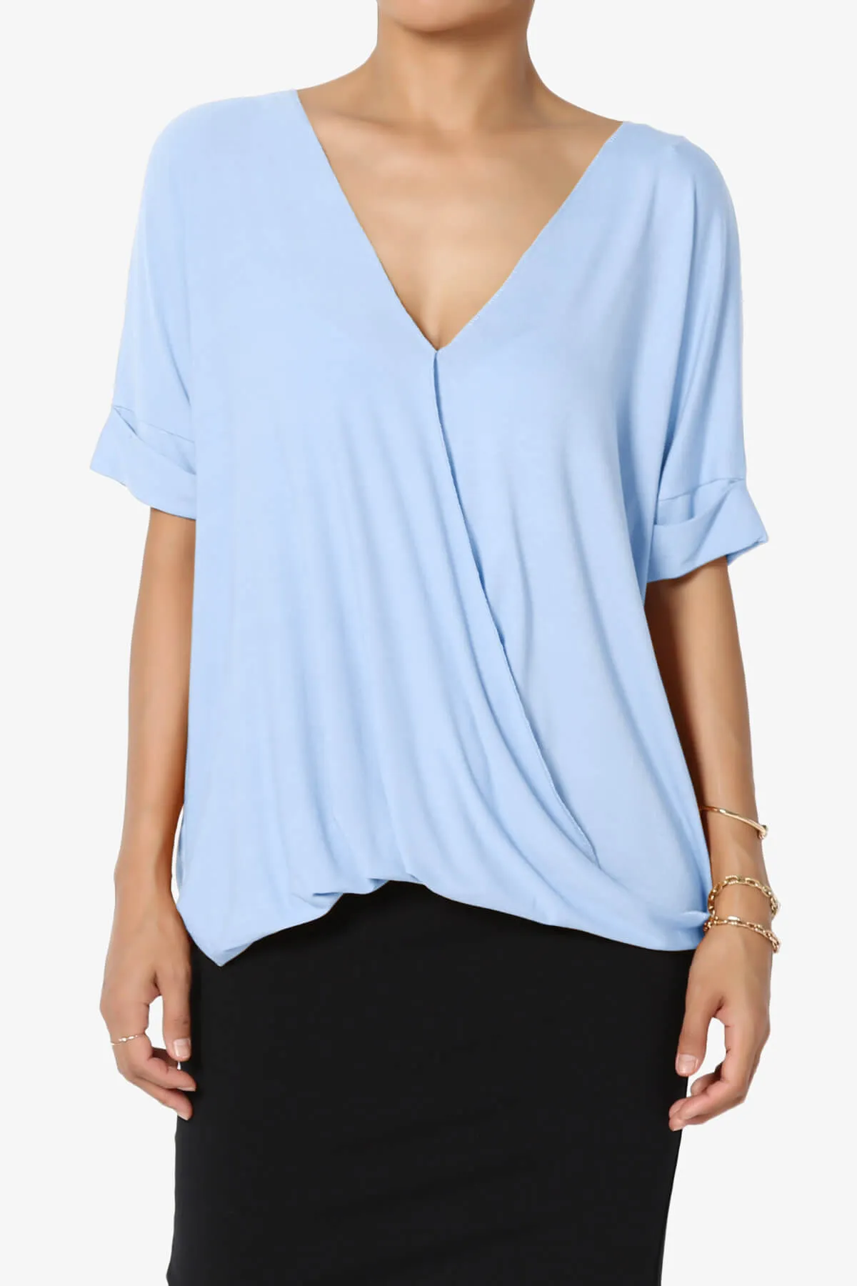 Tackle Wrap Hi-Low Crepe Knit Top PLUS
