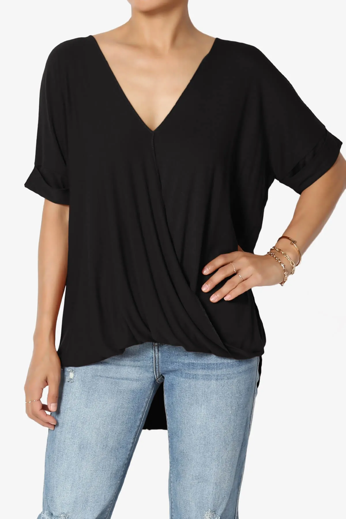 Tackle Wrap Hi-Low Crepe Knit Top PLUS