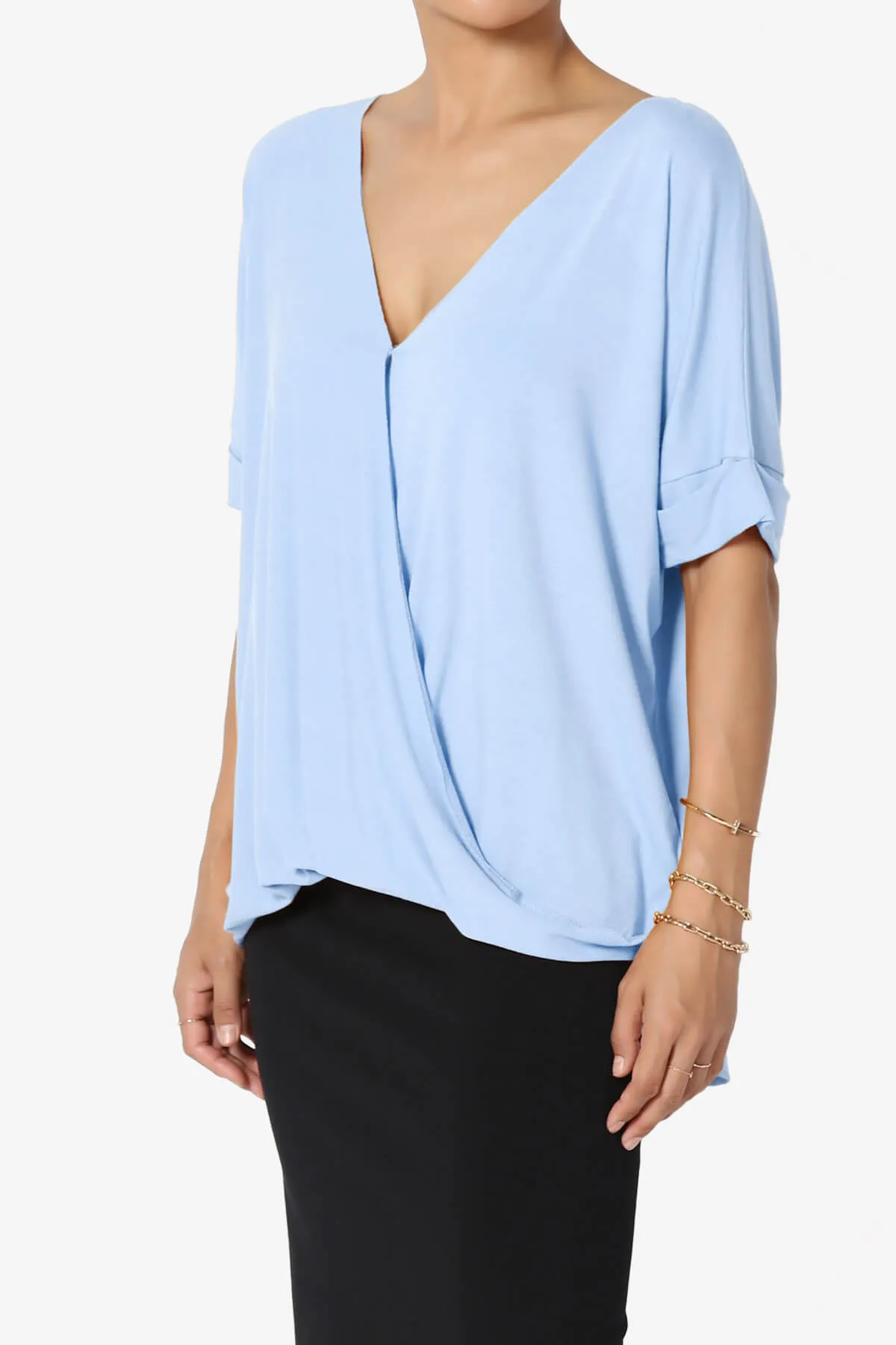 Tackle Wrap Hi-Low Crepe Knit Top PLUS