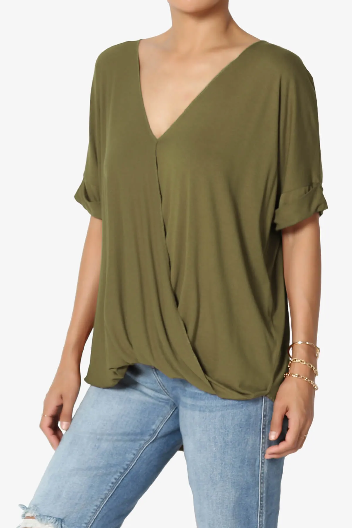 Tackle Wrap Hi-Low Crepe Knit Top PLUS