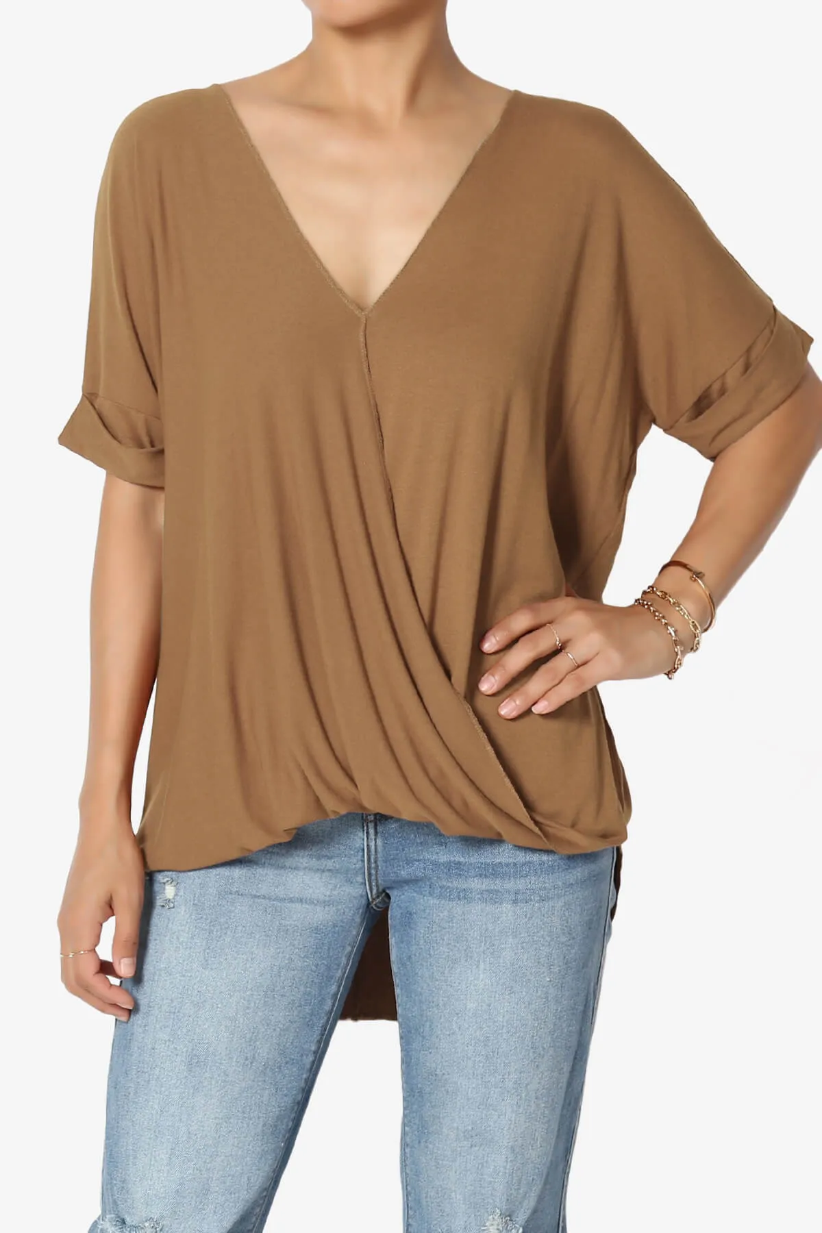 Tackle Wrap Hi-Low Crepe Knit Top PLUS