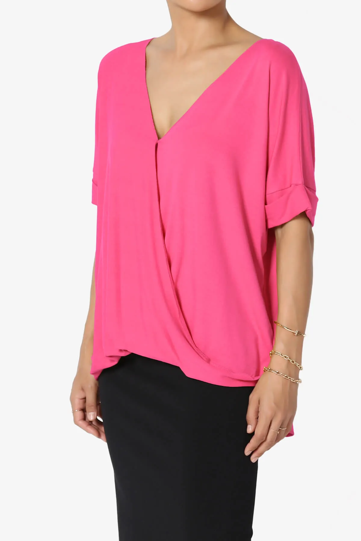 Tackle Wrap Hi-Low Crepe Knit Top PLUS
