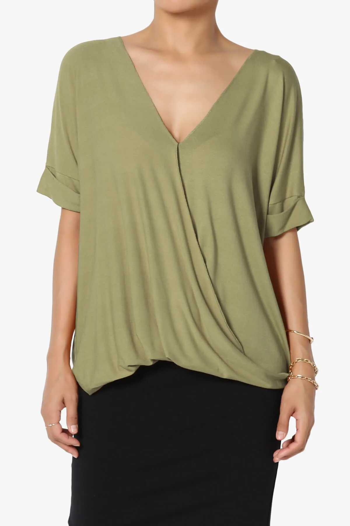 Tackle Wrap Hi-Low Crepe Knit Top PLUS