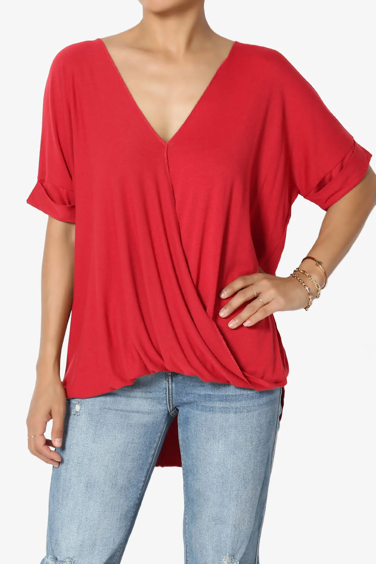 Tackle Wrap Hi-Low Crepe Knit Top PLUS