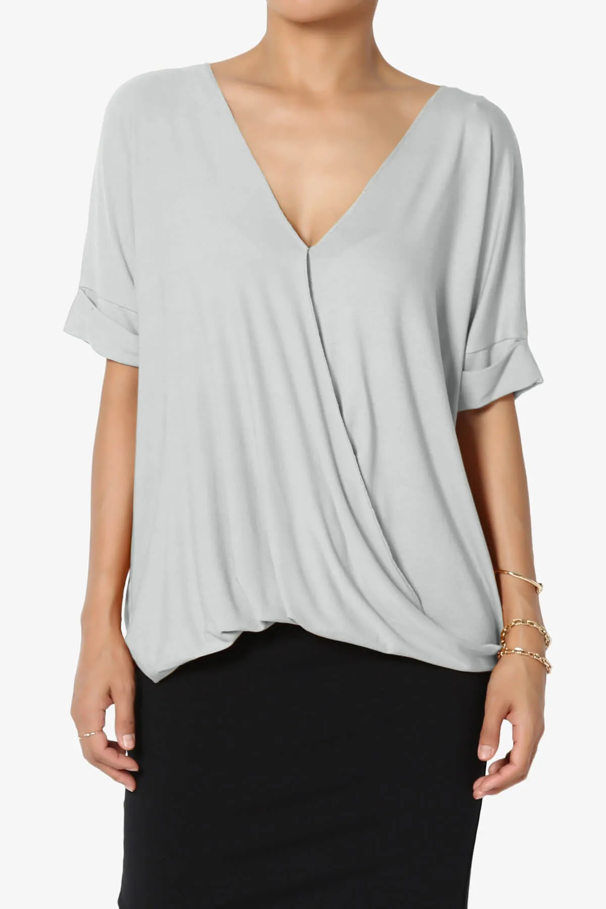 Tackle Wrap Hi-Low Crepe Knit Top PLUS