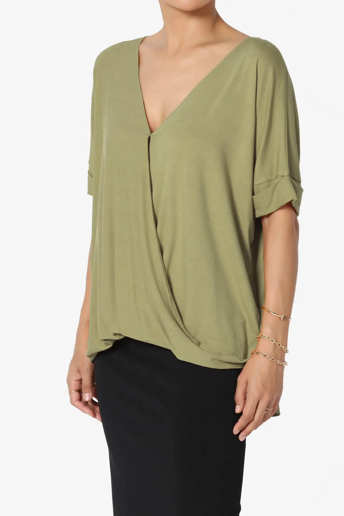 Tackle Wrap Hi-Low Crepe Knit Top PLUS