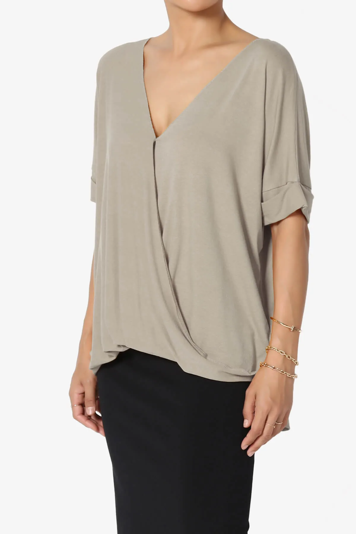 Tackle Wrap Hi-Low Crepe Knit Top PLUS