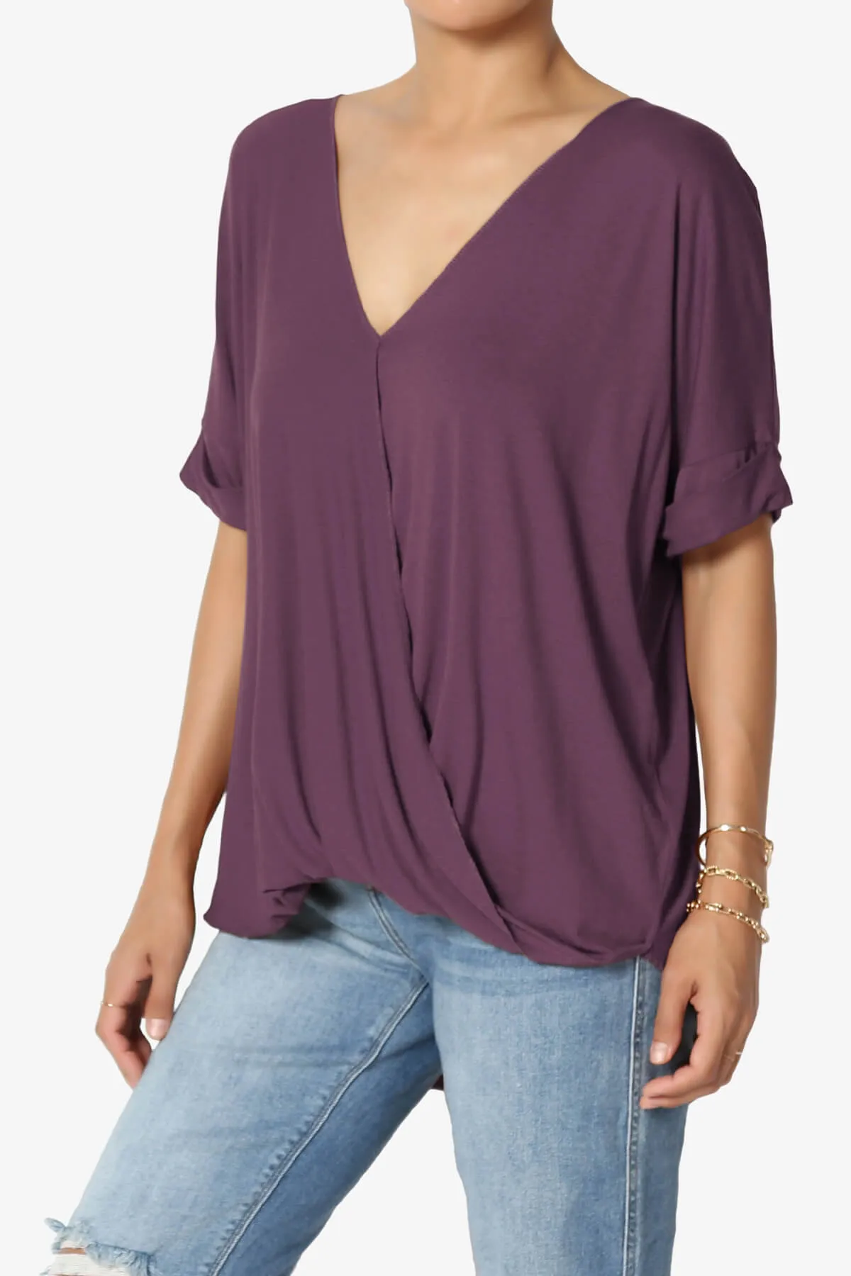 Tackle Wrap Hi-Low Crepe Knit Top PLUS