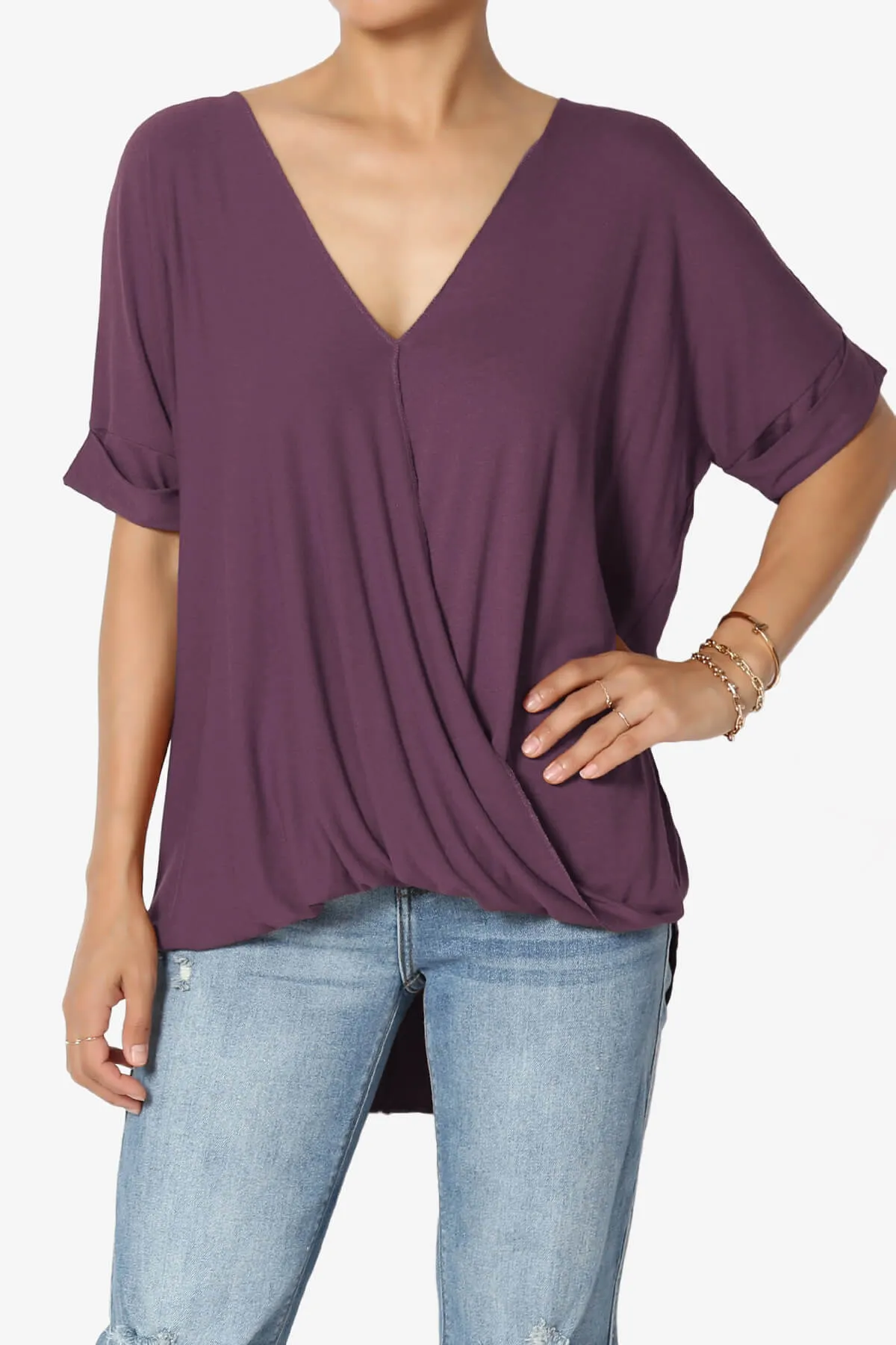 Tackle Wrap Hi-Low Crepe Knit Top PLUS