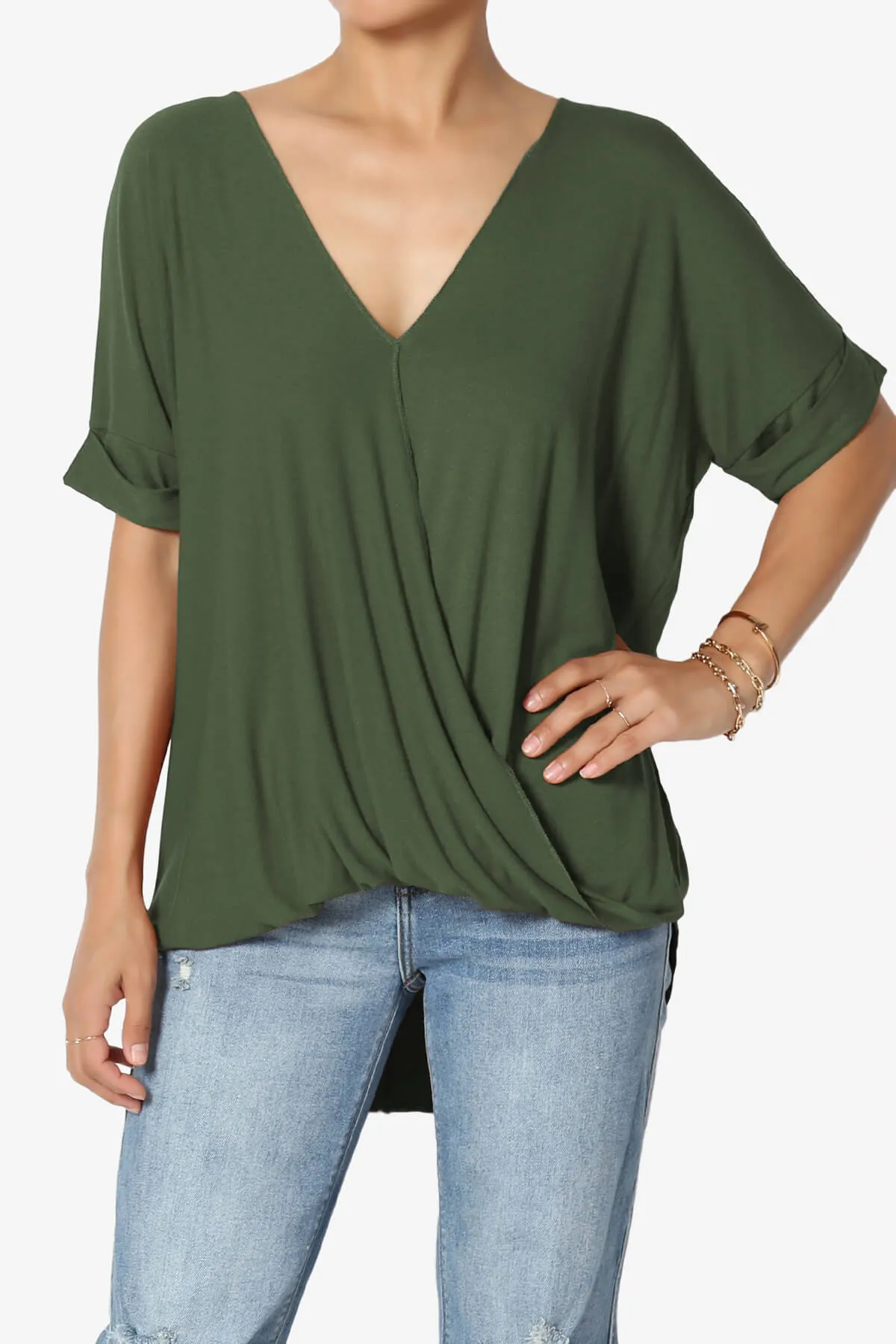 Tackle Wrap Hi-Low Crepe Knit Top PLUS