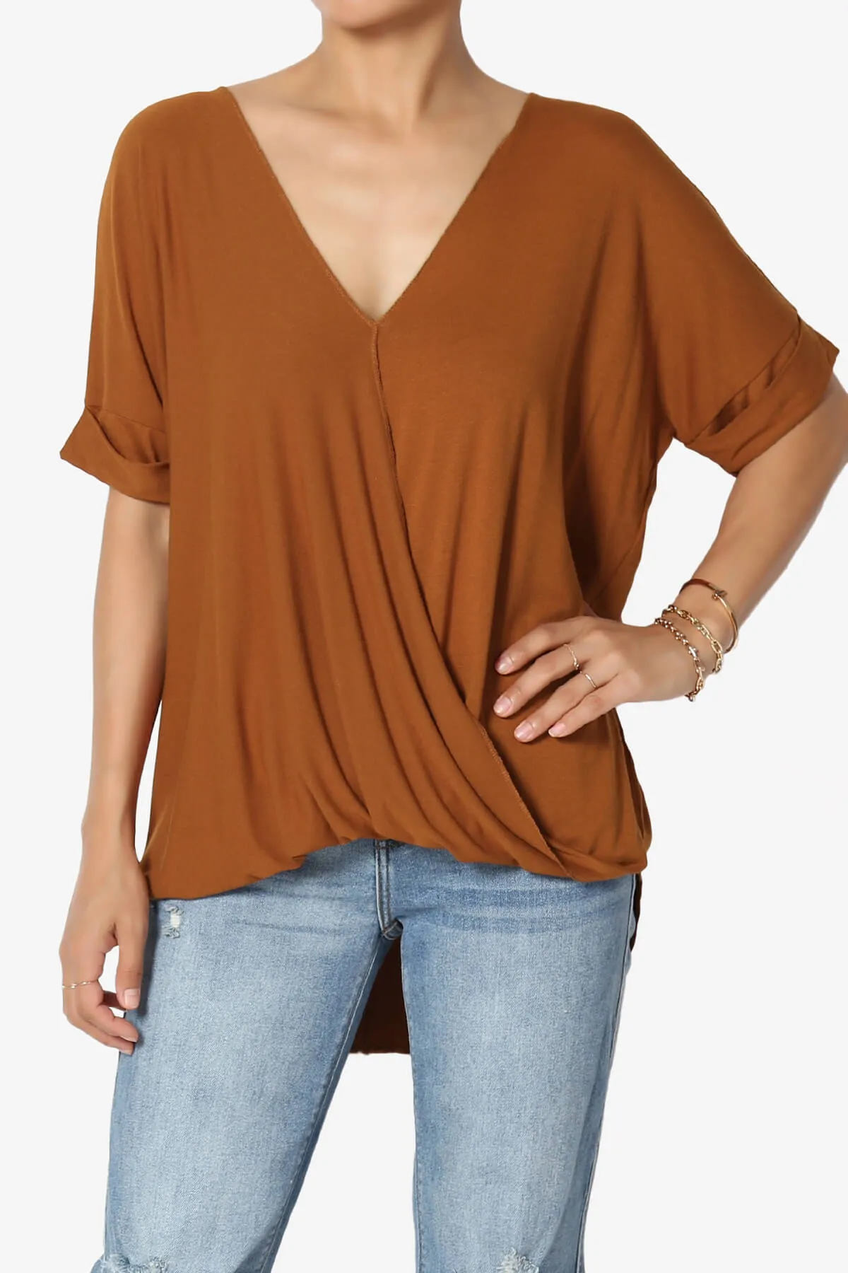 Tackle Wrap Hi-Low Crepe Knit Top PLUS