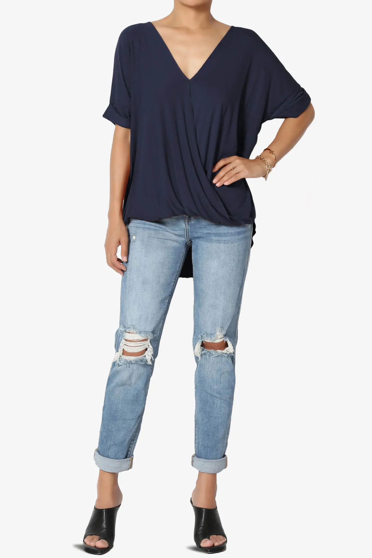 Tackle Wrap Hi-Low Crepe Knit Top PLUS