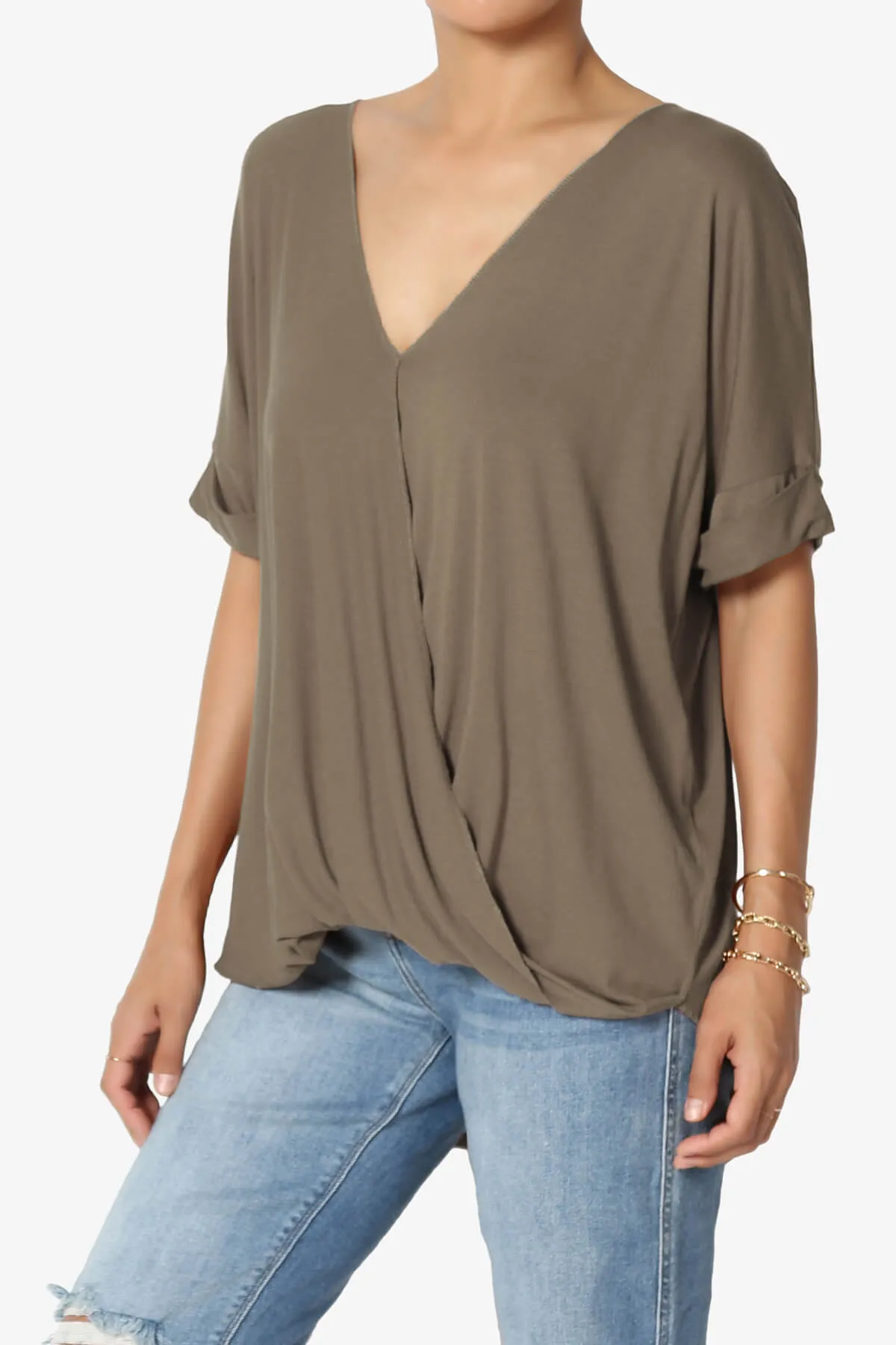 Tackle Wrap Hi-Low Crepe Knit Top PLUS