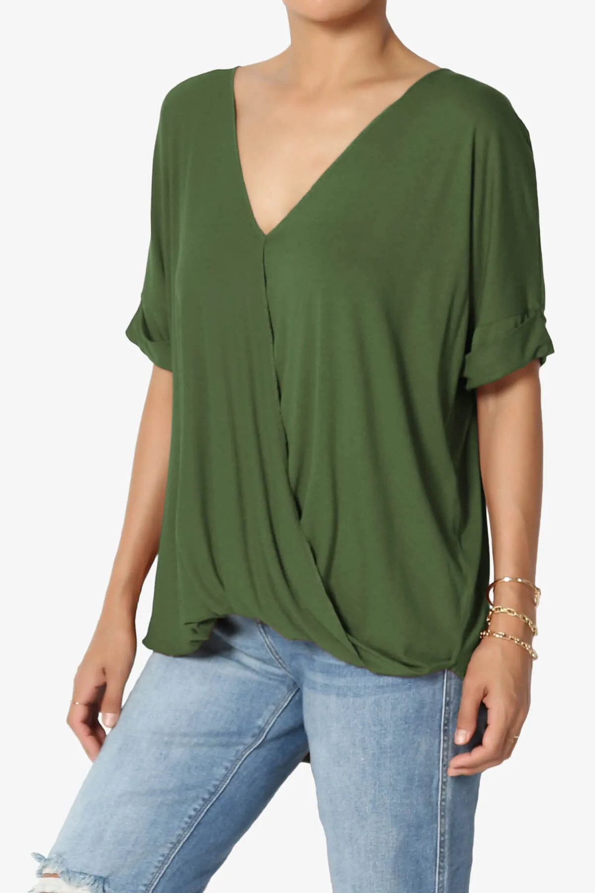 Tackle Wrap Hi-Low Crepe Knit Top PLUS