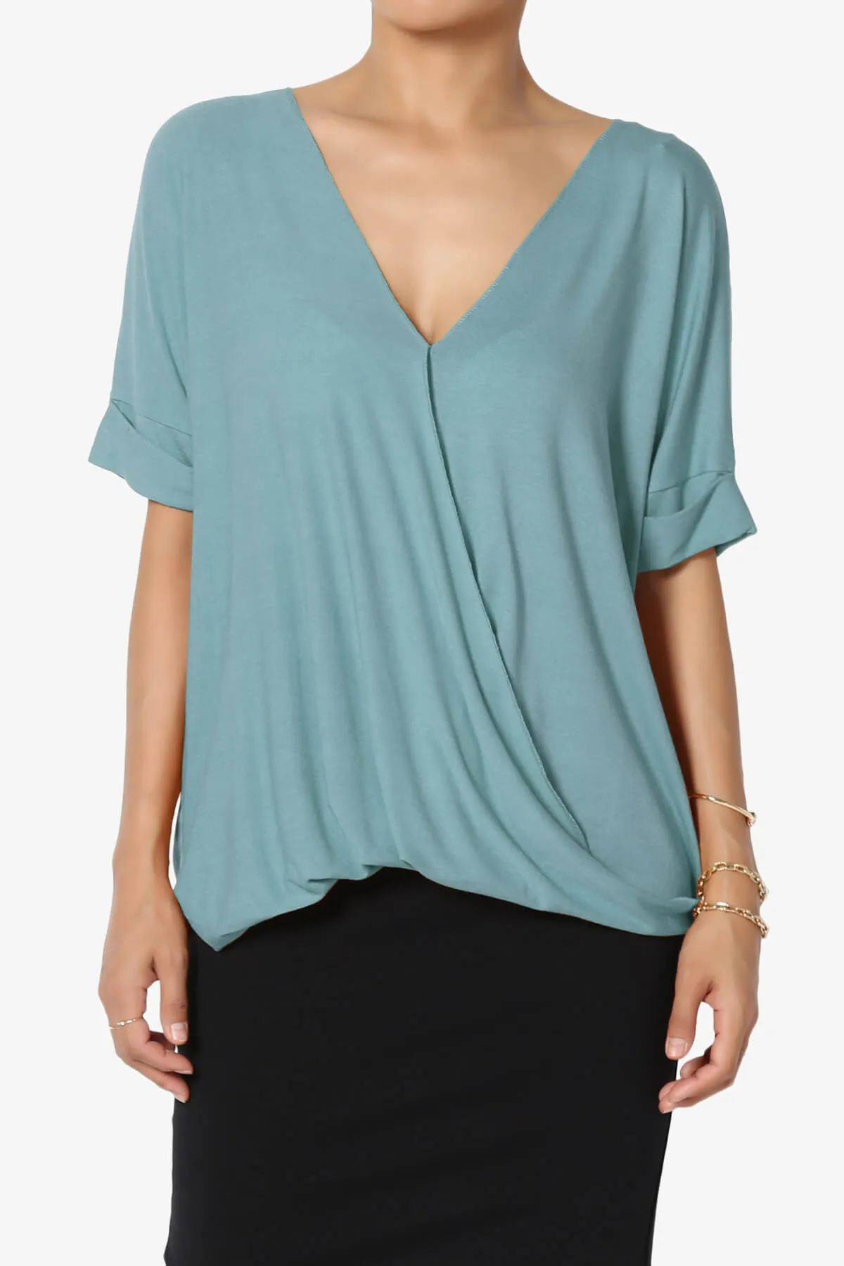 Tackle Wrap Hi-Low Crepe Knit Top PLUS