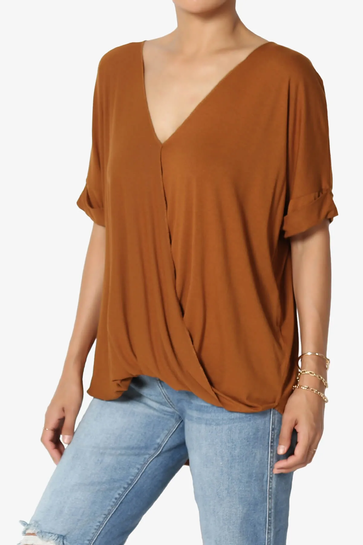 Tackle Wrap Hi-Low Crepe Knit Top PLUS