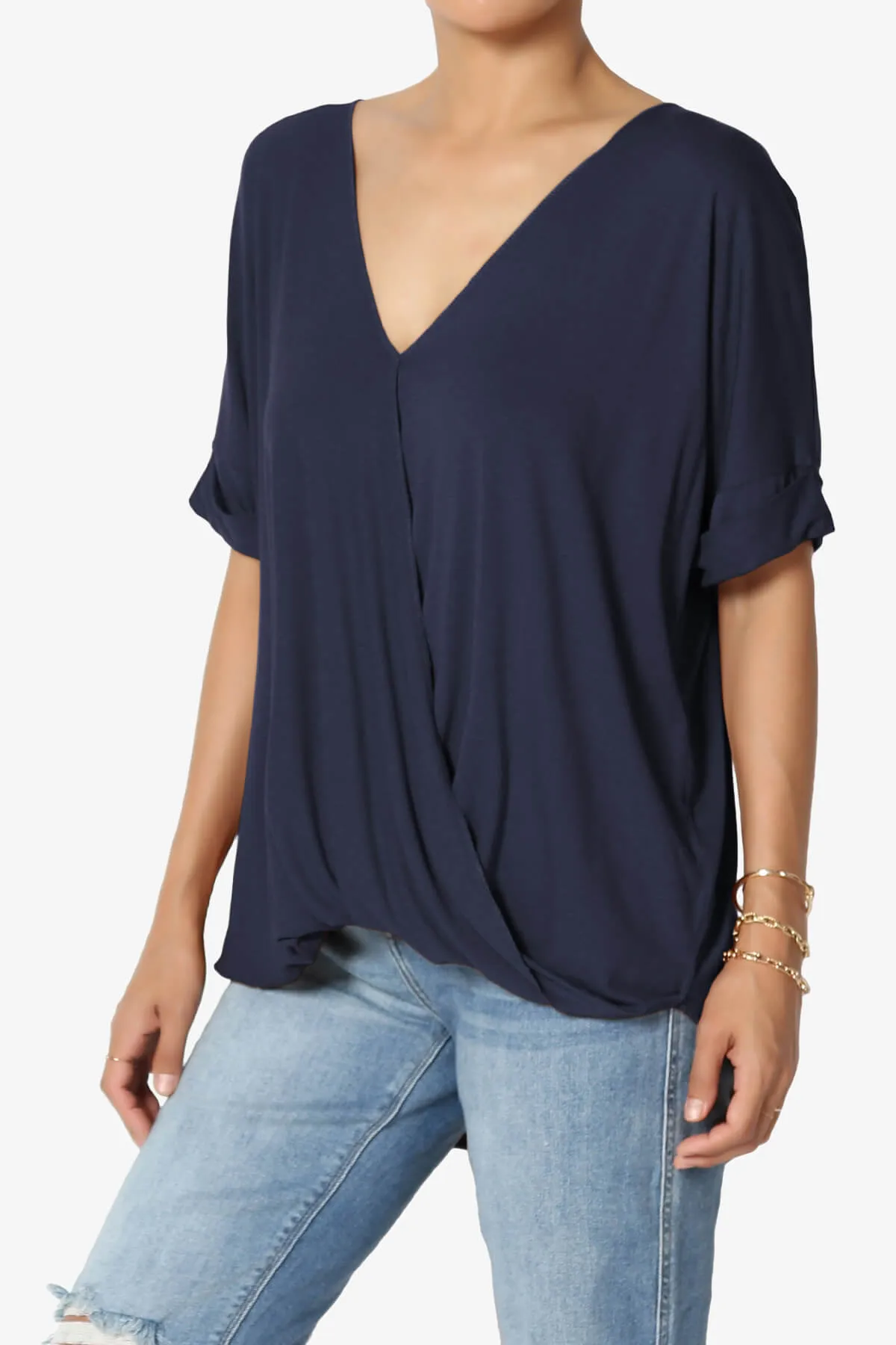 Tackle Wrap Hi-Low Crepe Knit Top PLUS