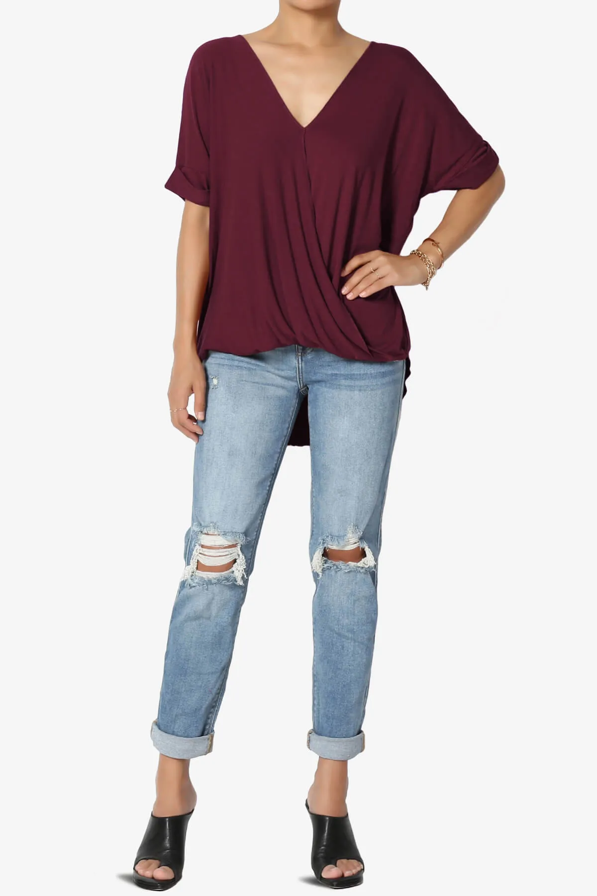Tackle Wrap Hi-Low Crepe Knit Top