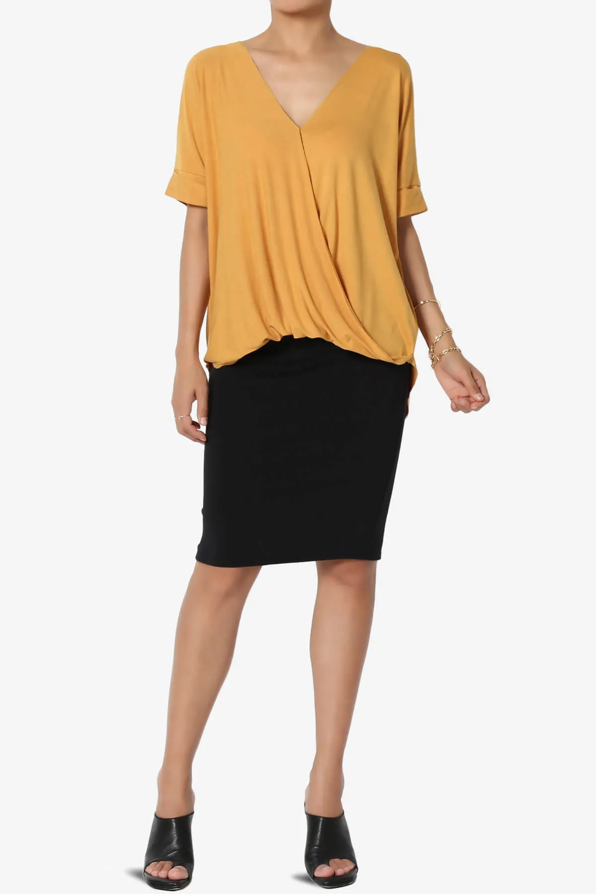 Tackle Wrap Hi-Low Crepe Knit Top