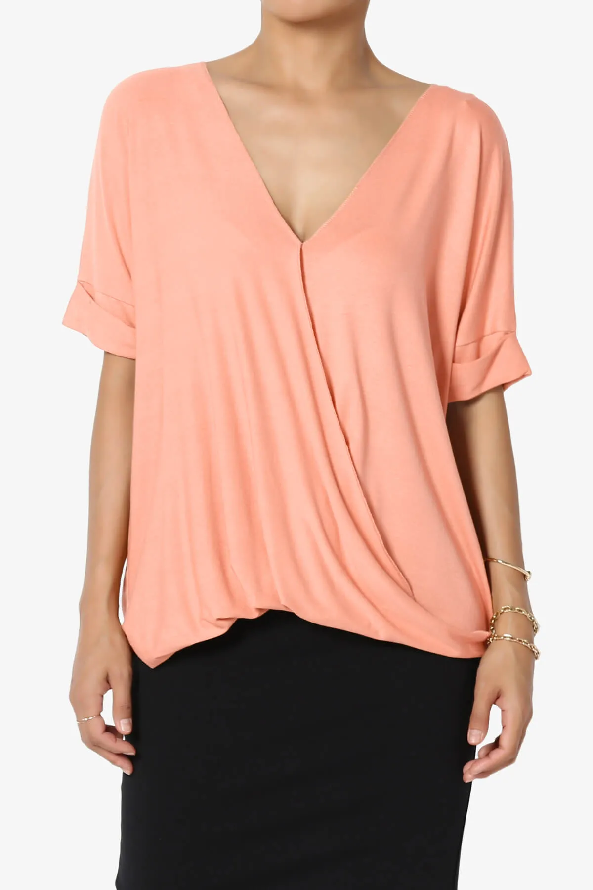 Tackle Wrap Hi-Low Crepe Knit Top